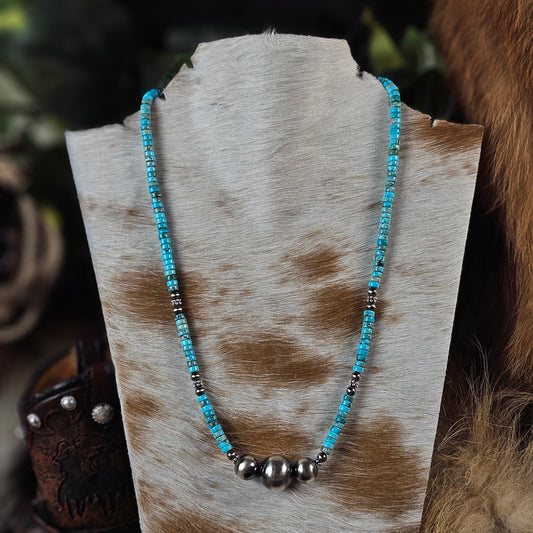 18in. Navajo Pearl Necklace w/ Kingman Turquoise Heishi Beads