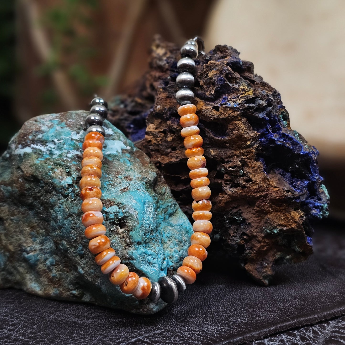 16in. Navajo Pearl Necklace w/ Spiny Oyster Heishi Beads