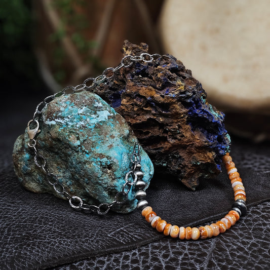 16in. Navajo Pearl Necklace w/ Spiny Oyster Heishi Beads