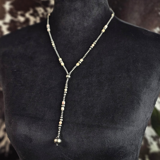 20in. Navajo Pearl Lariat Necklace w/ Pink Conch