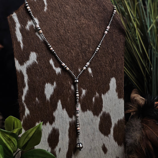 20in. Navajo Pearl Lariat Necklace w/ Pink Conch