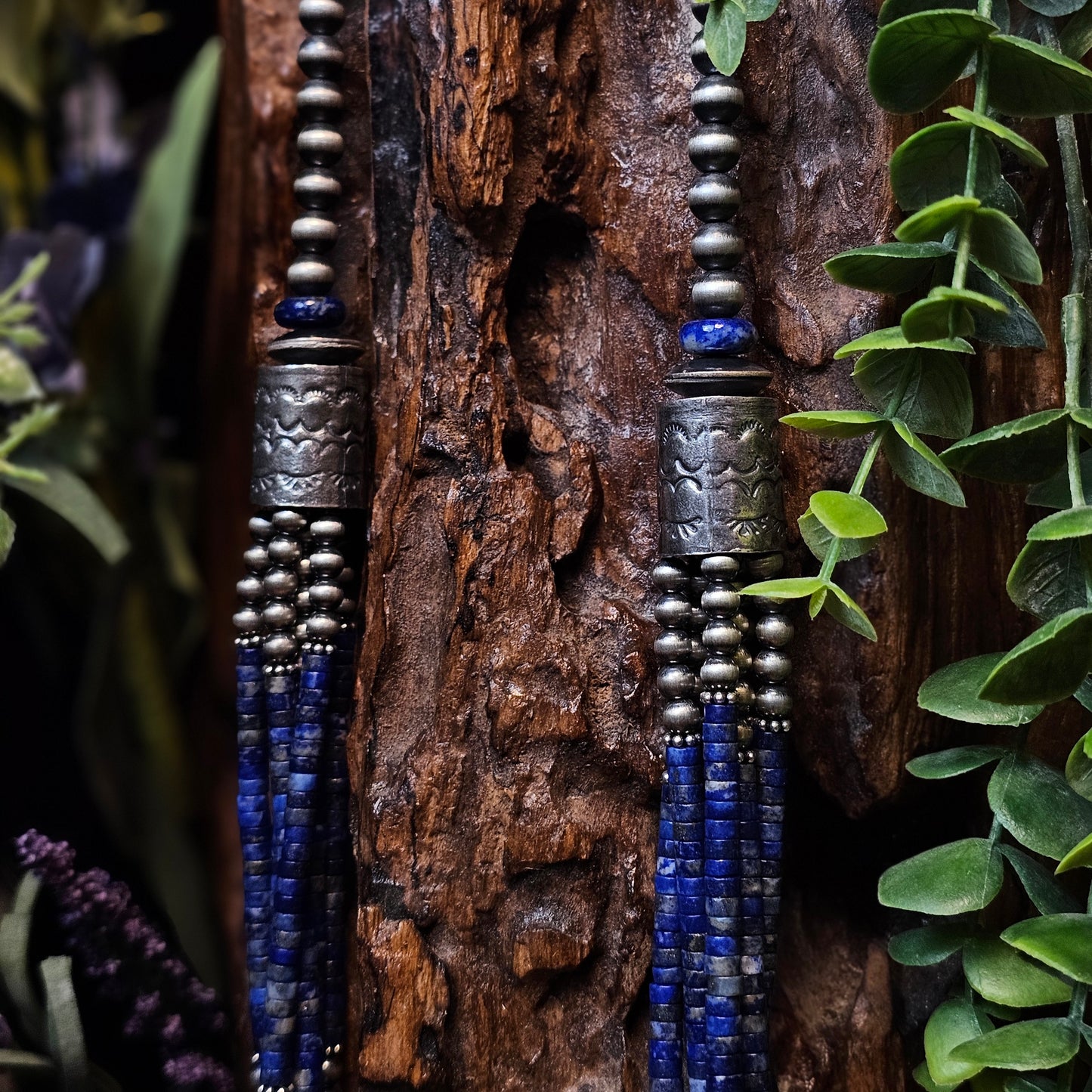 28in. Navajo Pearl 6-Strand Necklace w/ Blue Lapis Heishi Beads