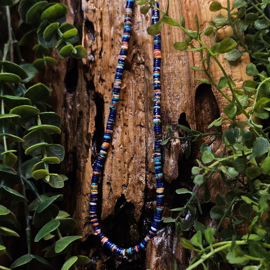 16in. Heishi Necklace w/ Blue Lapis, Kingman Turquoise, and Spiny Oyster