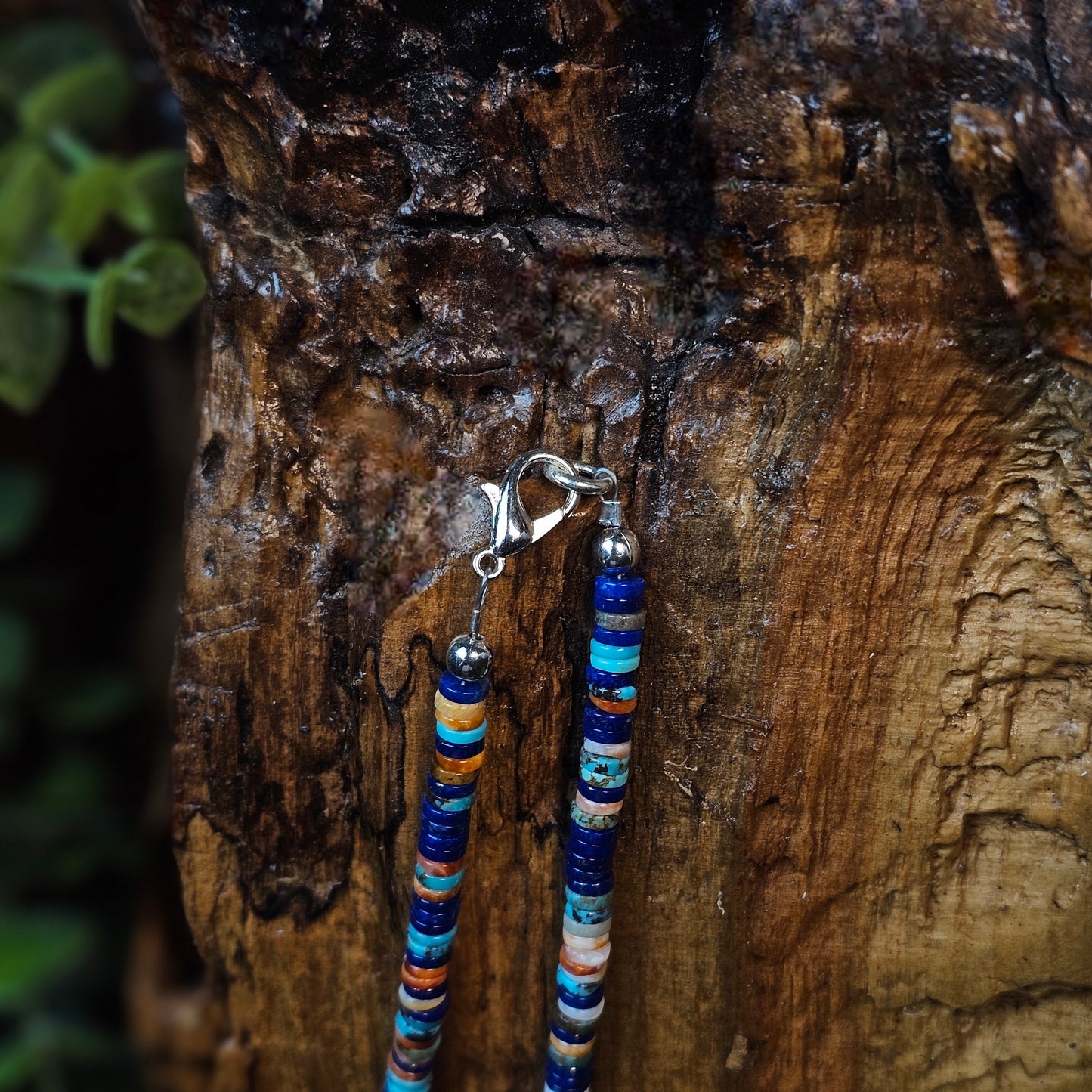 16in. Heishi Necklace w/ Blue Lapis, Kingman Turquoise, and Spiny Oyster