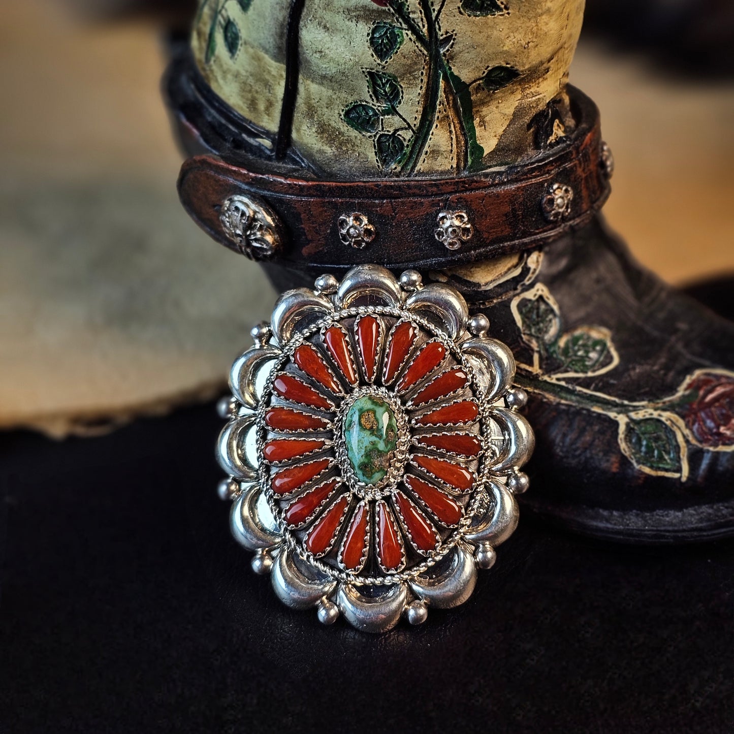 Adjustable Coral Ring w/ Sonoran Turquoise