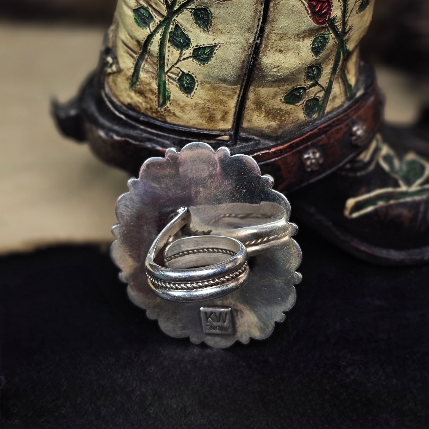 Adjustable Coral Ring w/ Sonoran Turquoise