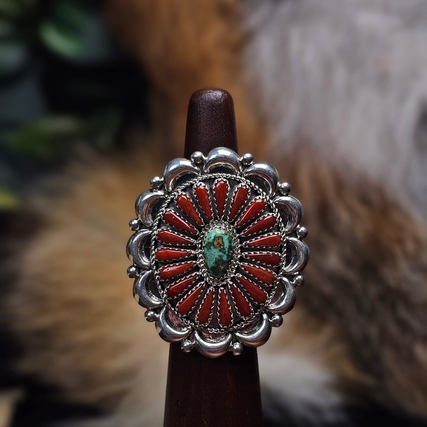 Adjustable Coral Ring w/ Sonoran Turquoise
