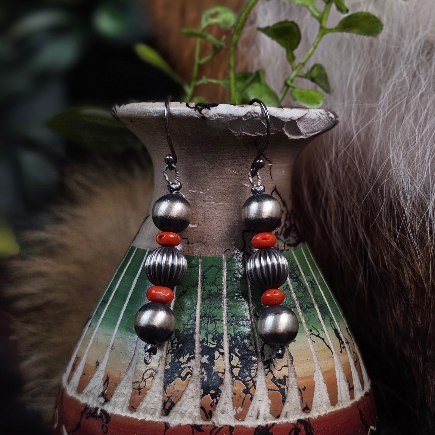 Navajo Pearl Earrings w/ Coral