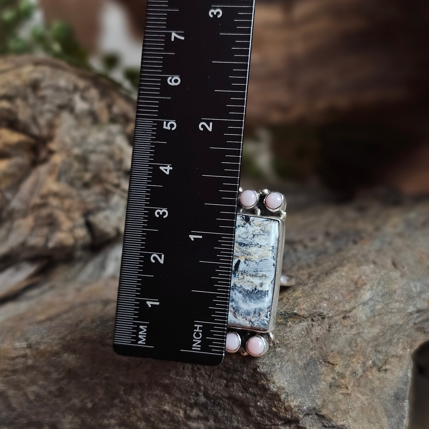 Adjustable White Buffalo Ring w/ Pink Conch
