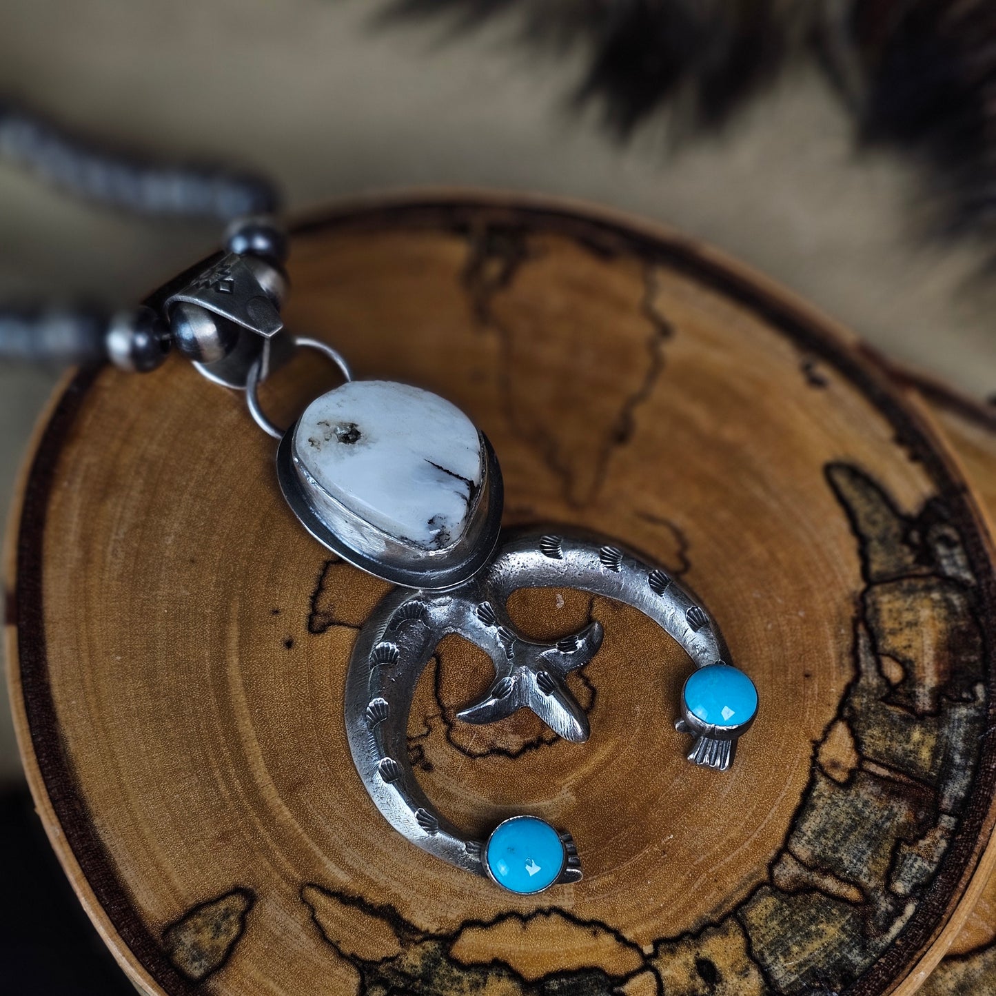 White Buffalo Necklace w/ Kingman Turquoise