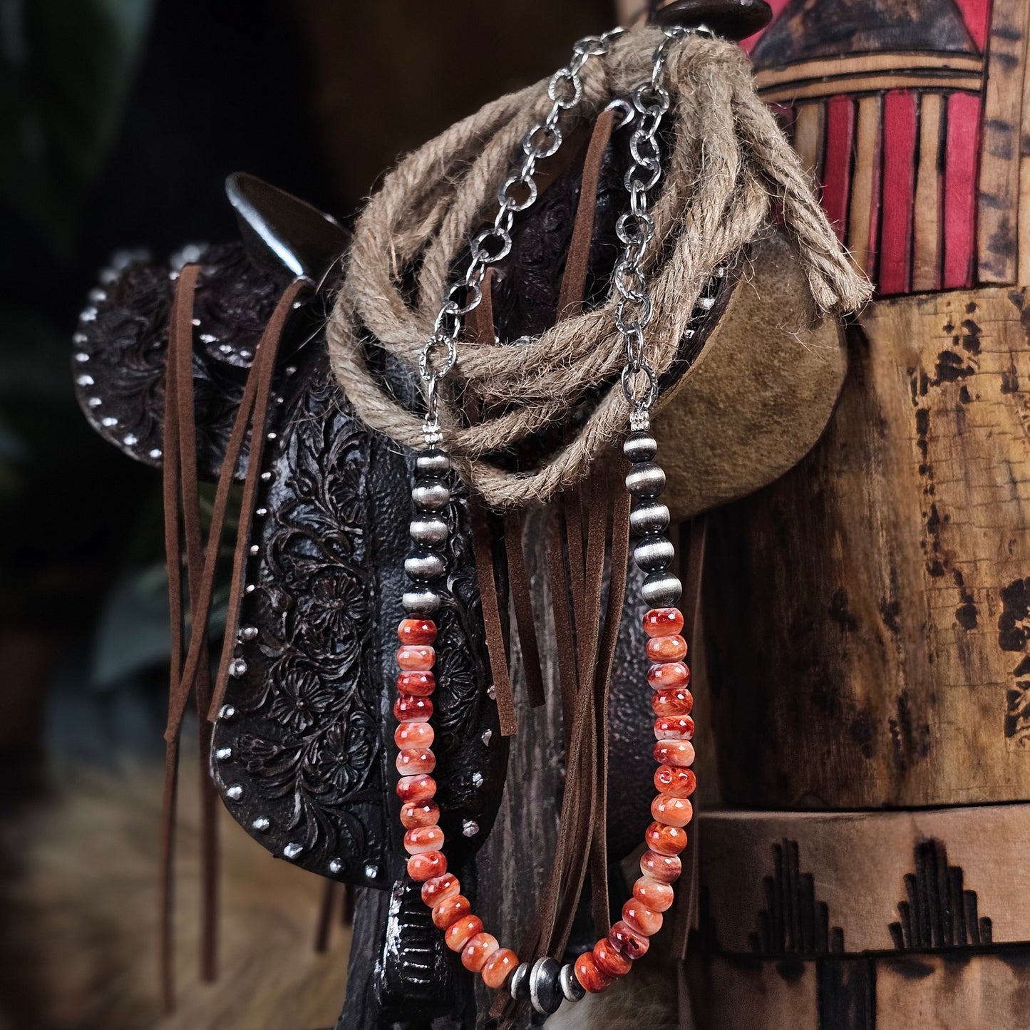16in. Navajo Pearl Necklace w/ Spiny Oyster Heishi Beads
