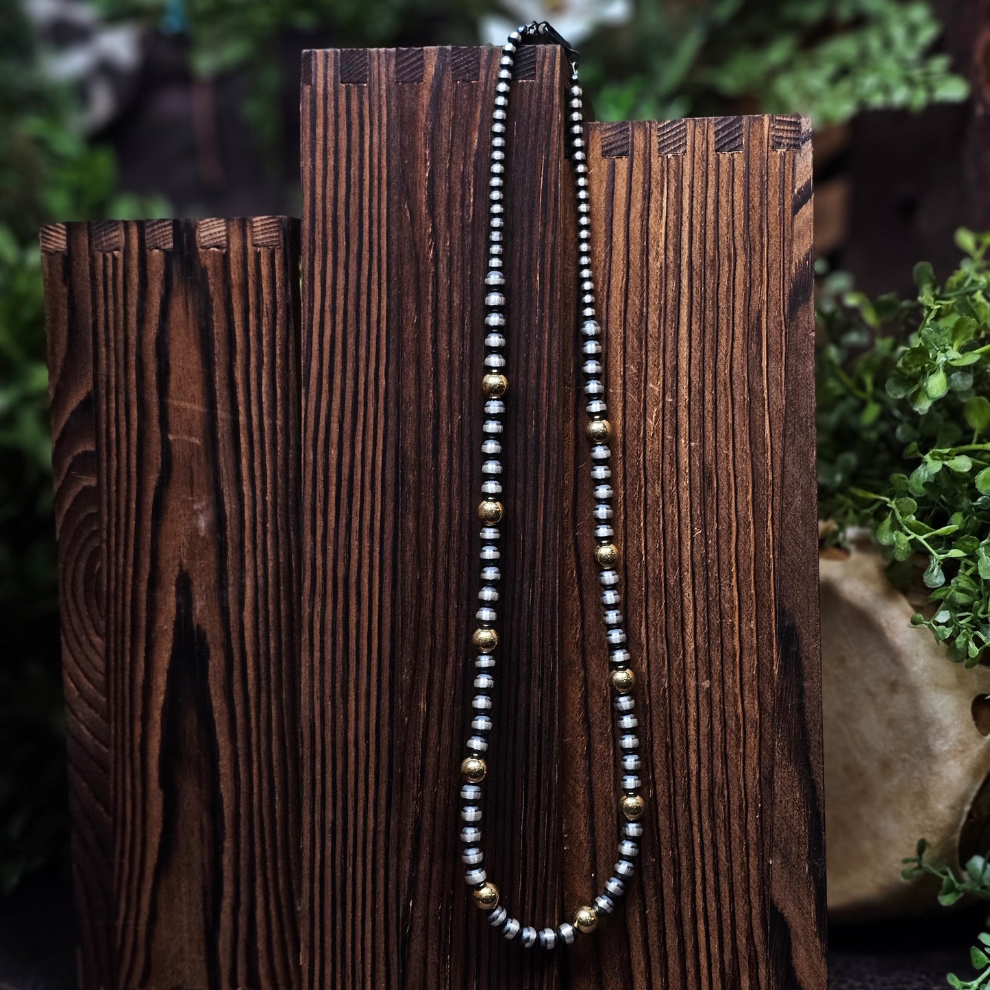 22in. Navajo Pearl Necklace w/ Gold Plating