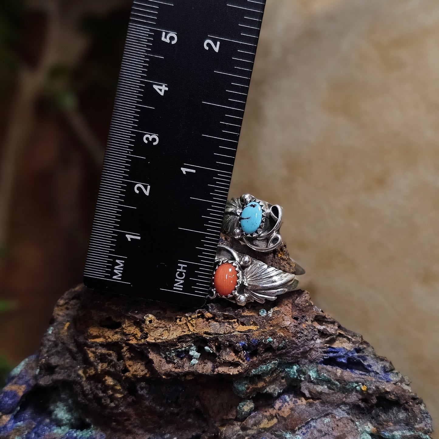 Adjustable Sleeping Beauty Turquoise Ring w/ Coral