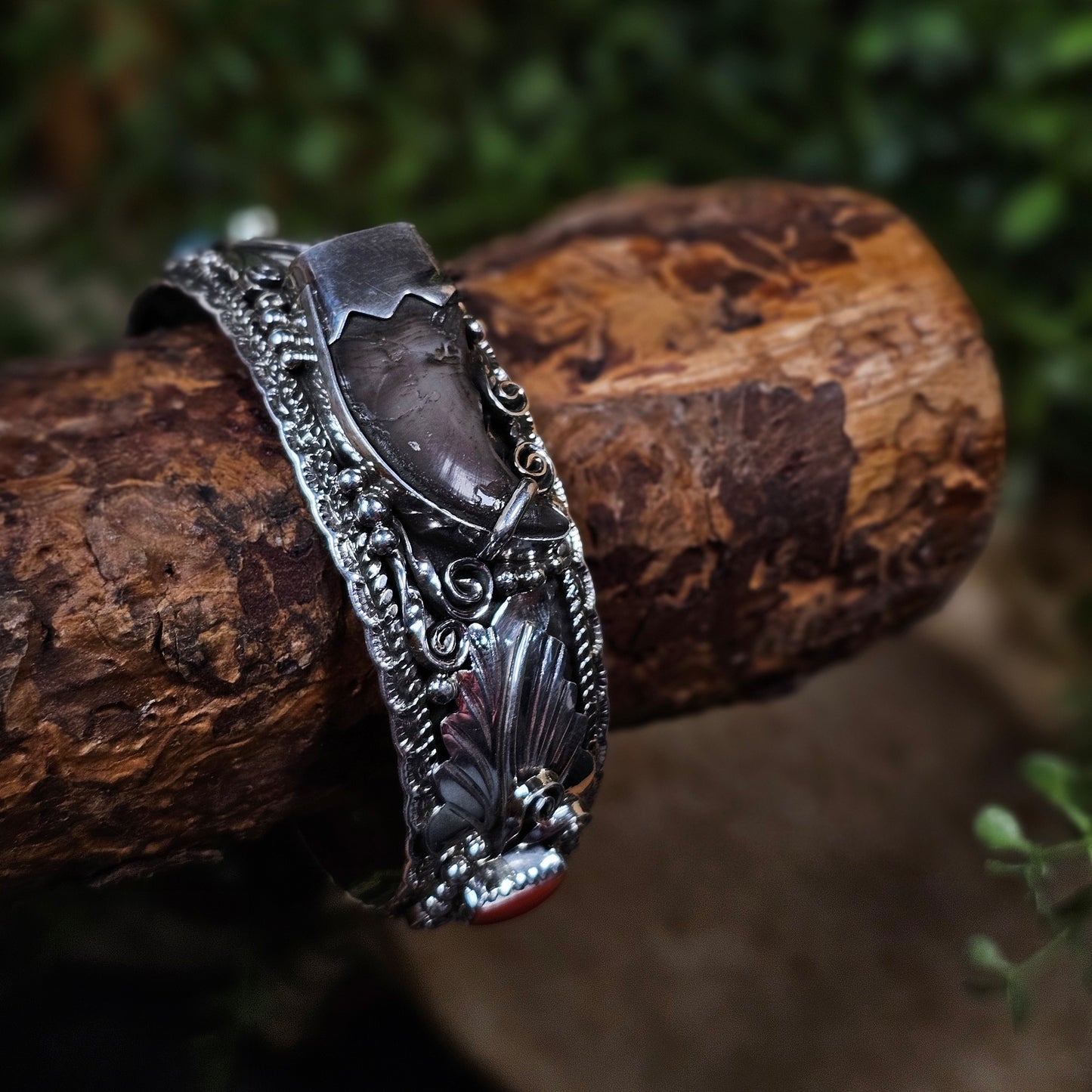 Bear Claw Bracelet w/ Coral and Kingman Turquoise