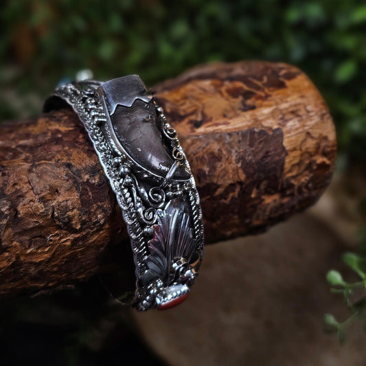 Bear Claw Bracelet w/ Coral and Kingman Turquoise