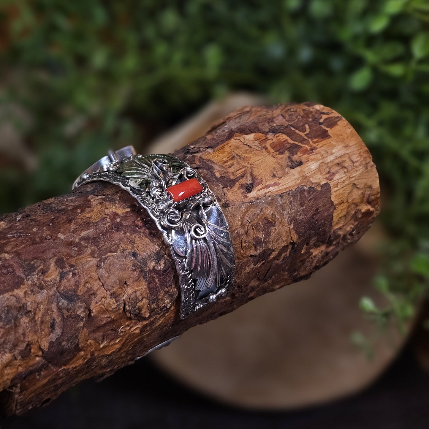 Bear Claw Bracelet w/ Coral and Kingman Turquoise