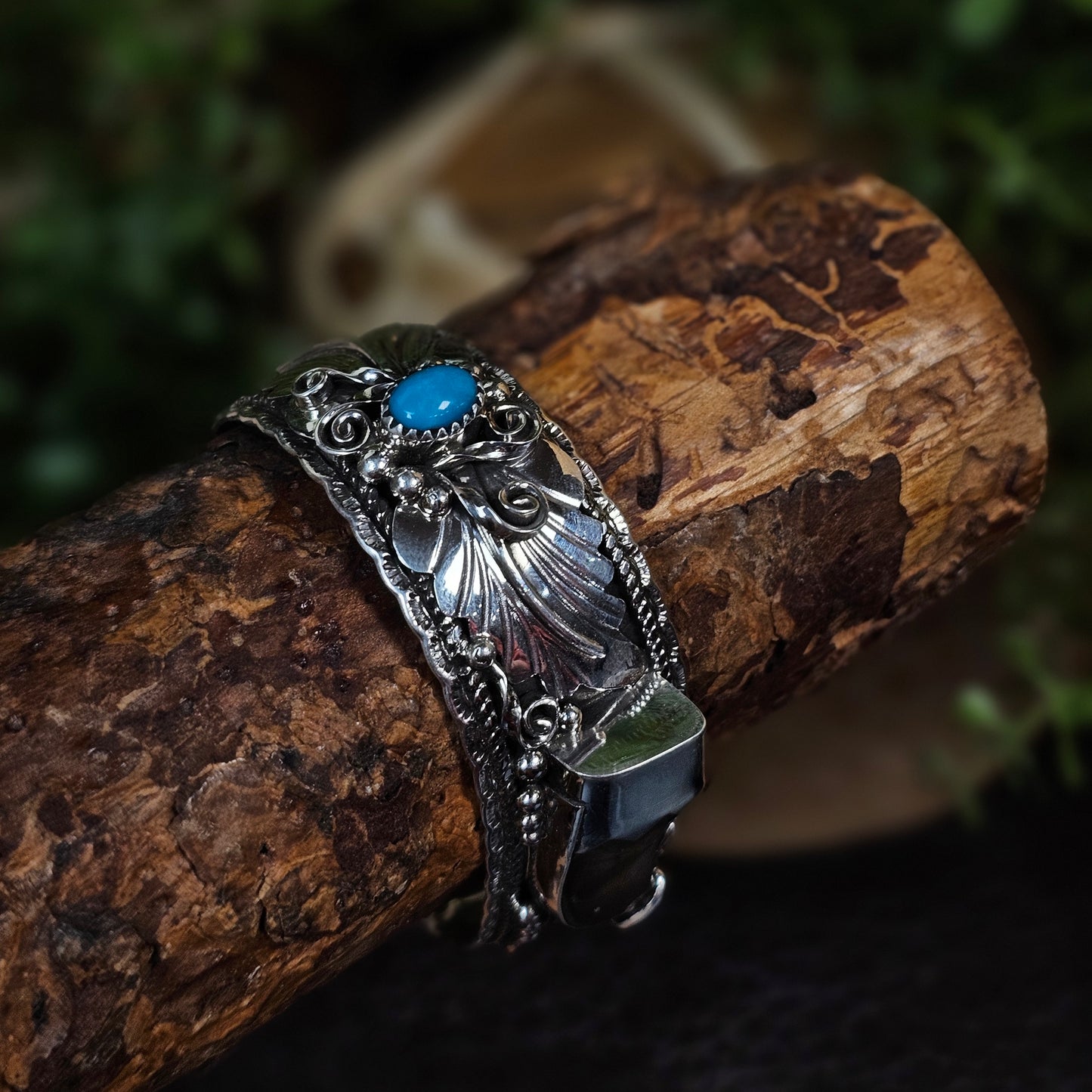 Bear Claw Bracelet w/ Coral and Kingman Turquoise