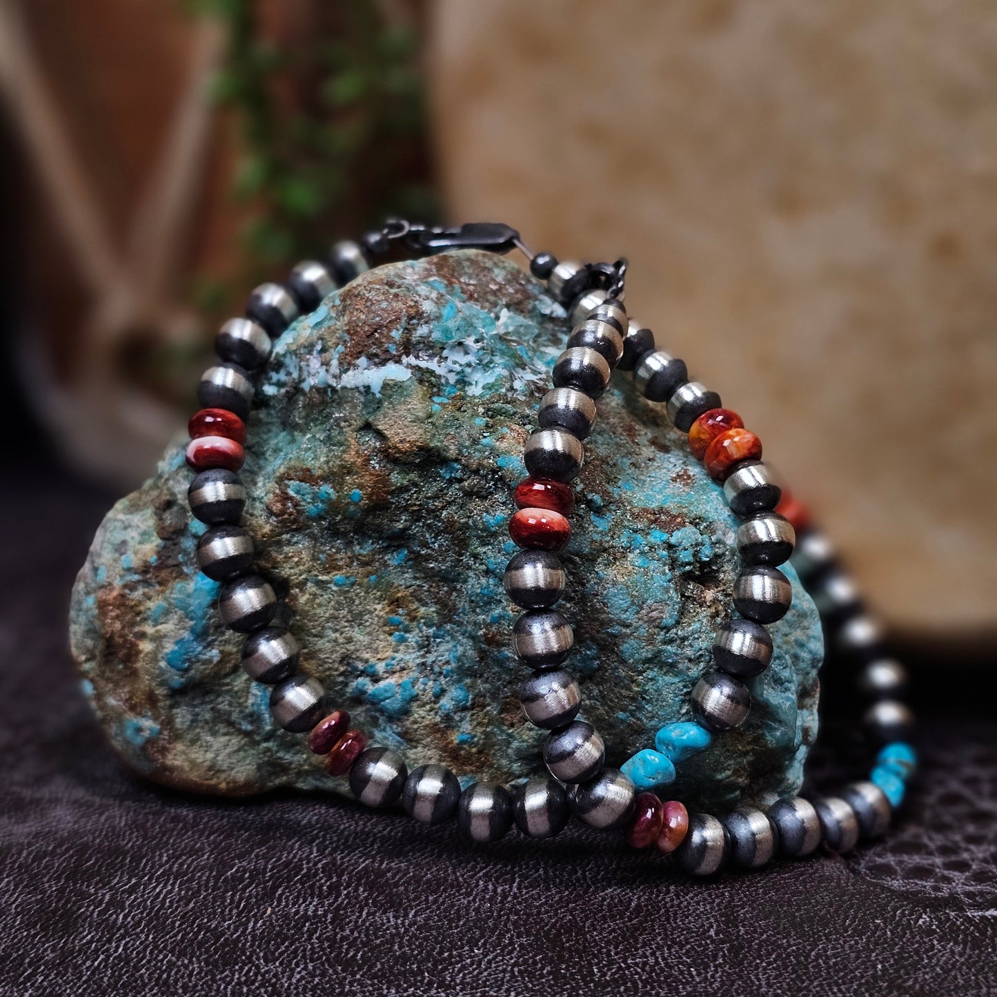 Navajo Pearl Bracelet w/ Kingman Turquoise and Spiny Oyster