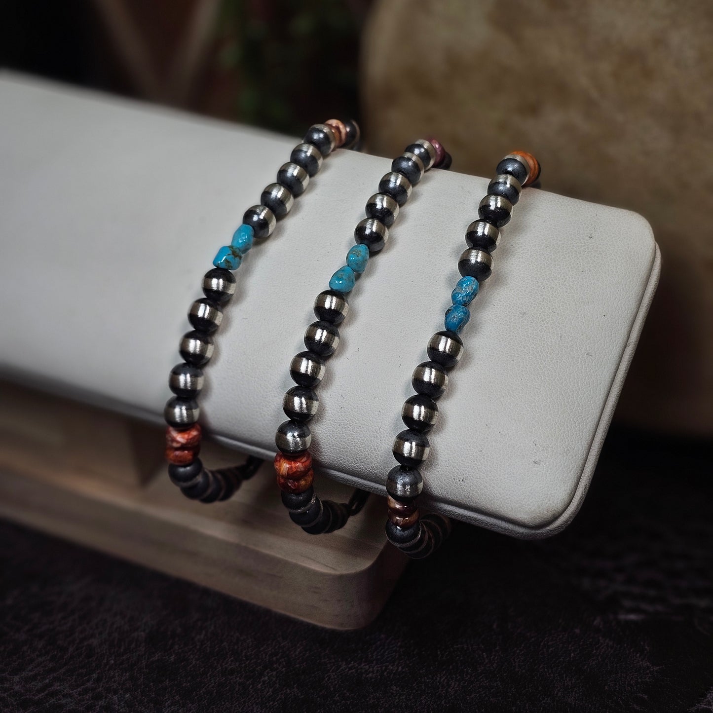 Navajo Pearl Bracelet w/ Kingman Turquoise and Spiny Oyster