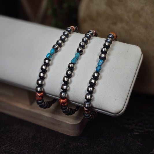 Navajo Pearl Bracelet w/ Kingman Turquoise and Spiny Oyster