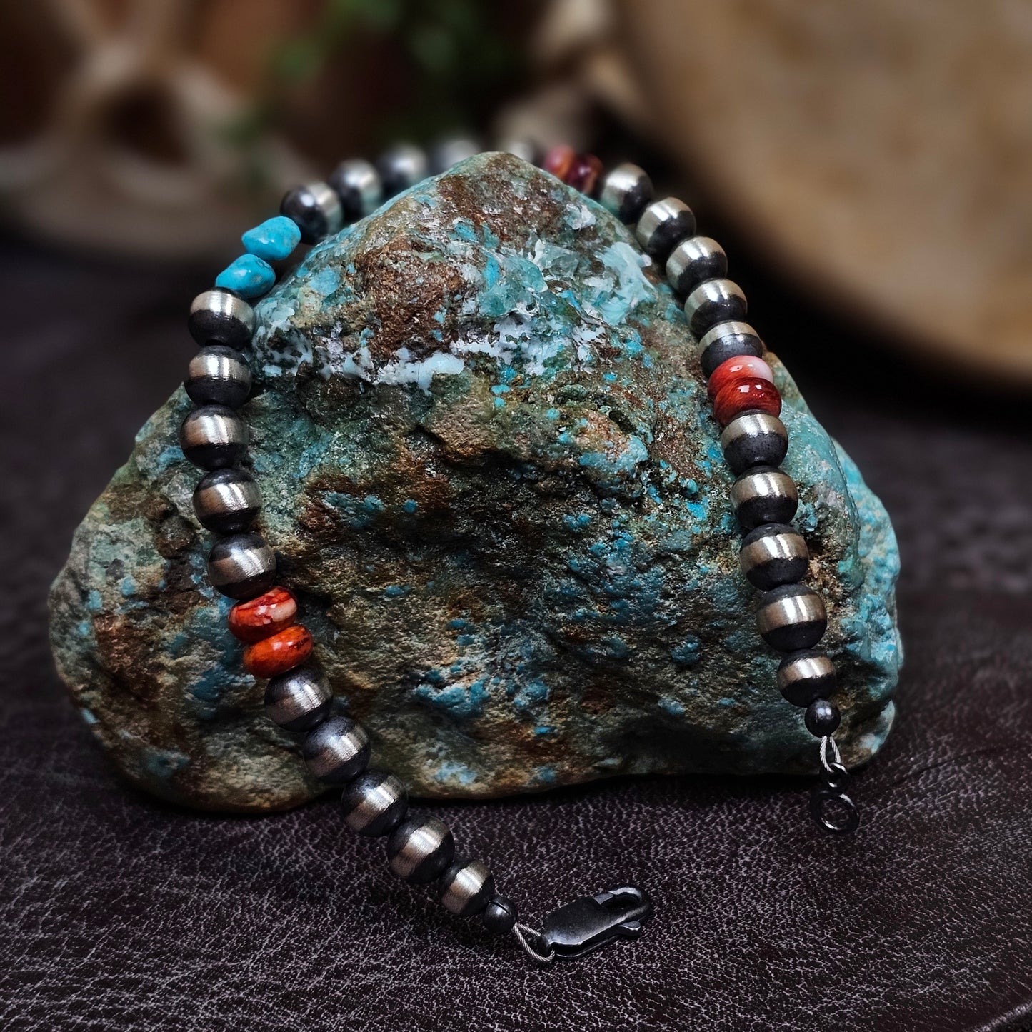 Navajo Pearl Bracelet w/ Kingman Turquoise and Spiny Oyster