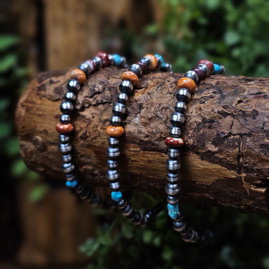 Navajo Pearl Bracelet w/ Kingman Turquoise and Spiny Oyster - Various Styles