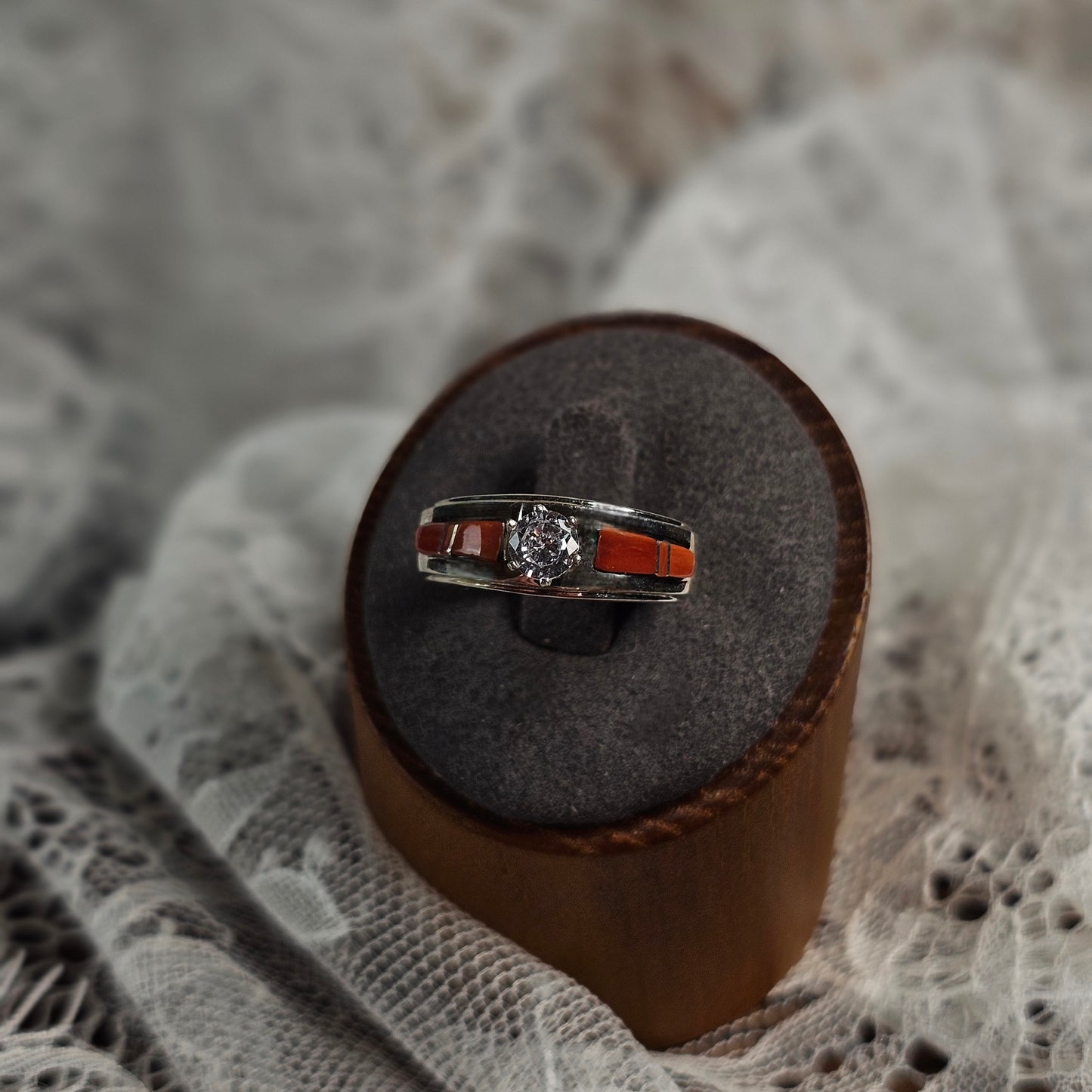 Coral Ring w/ Cubic Zirconia - Size 8.5
