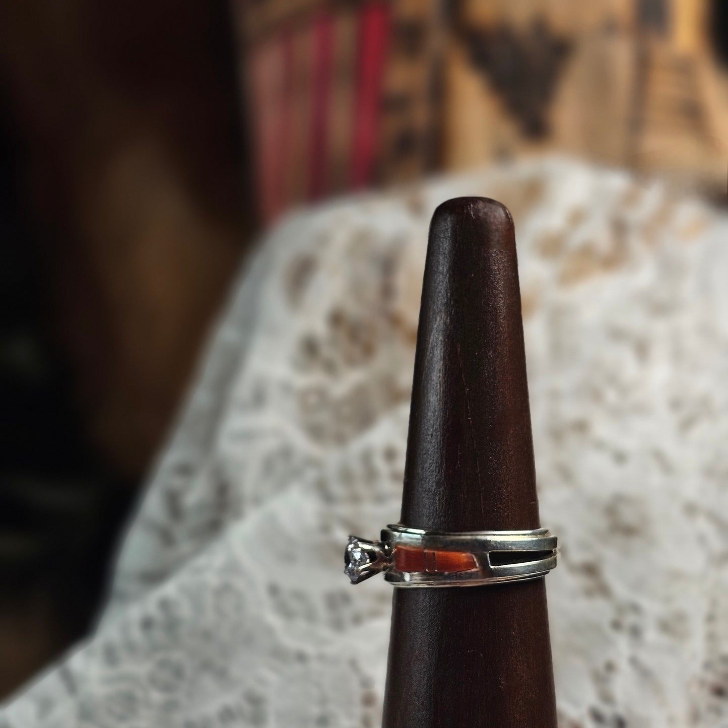 Coral Ring w/ Cubic Zirconia - Size 8.5