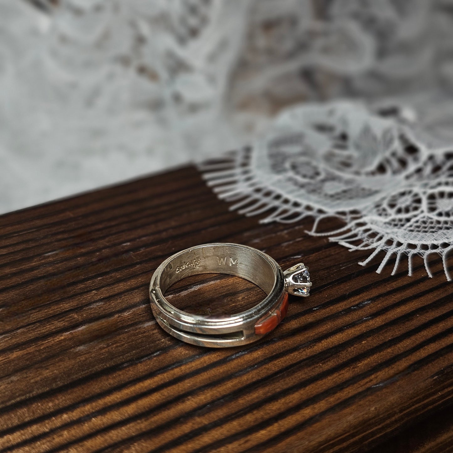 Coral Ring w/ Cubic Zirconia - Size 8.5