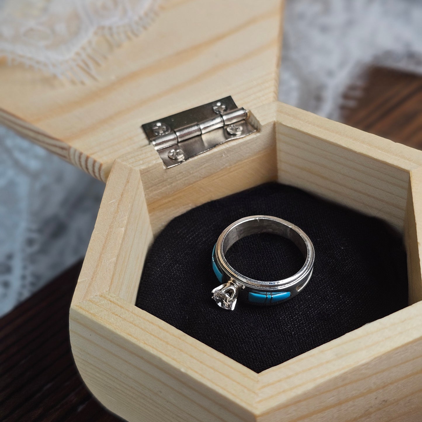 Sleeping Beauty Turquoise Ring w/ Cubic Zirconia - Size 8
