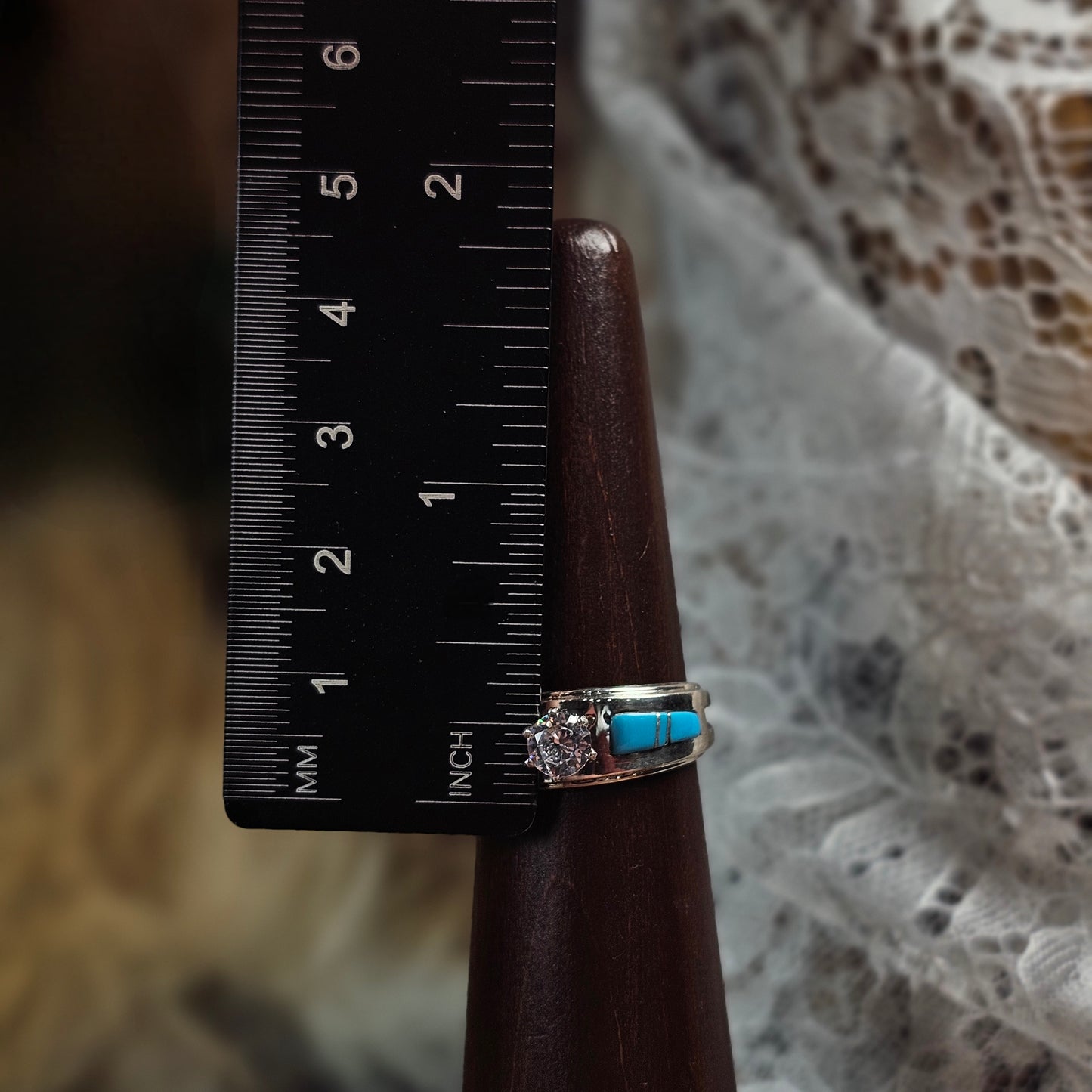 Sleeping Beauty Turquoise Ring w/ Cubic Zirconia - Size 8