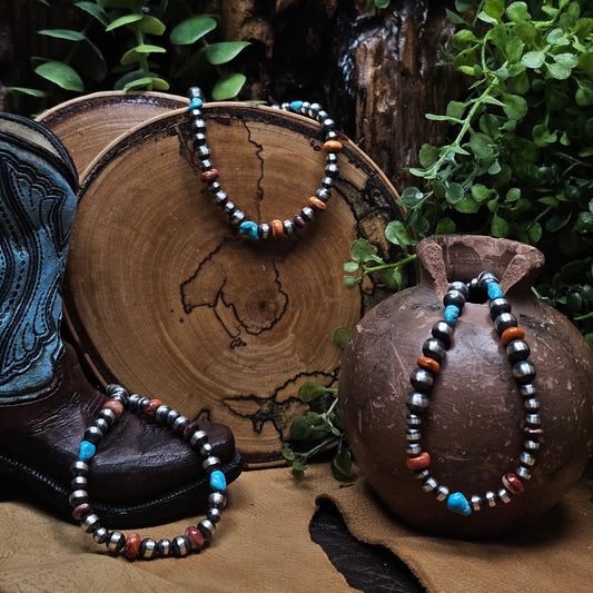 Navajo Pearl Bracelet w/ Kingman Turquoise and Spiny Oyster - Various Styles