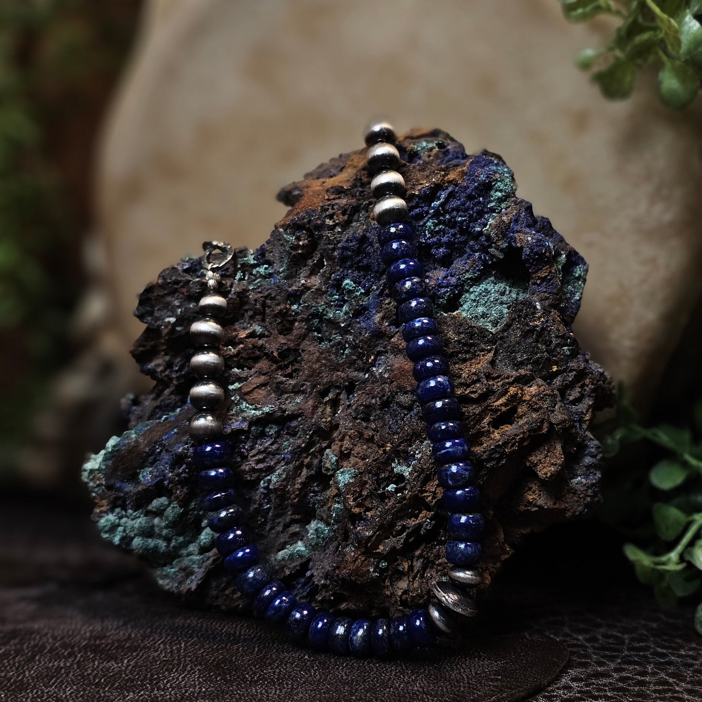 16in. Navajo Pearl Necklae w/ Blue Lapis Heishi Beads