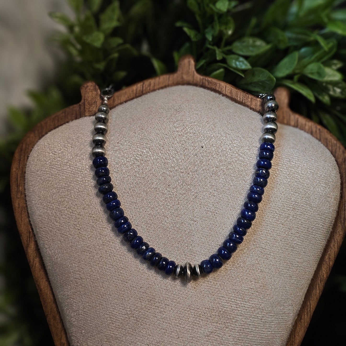 16in. Navajo Pearl Necklae w/ Blue Lapis Heishi Beads