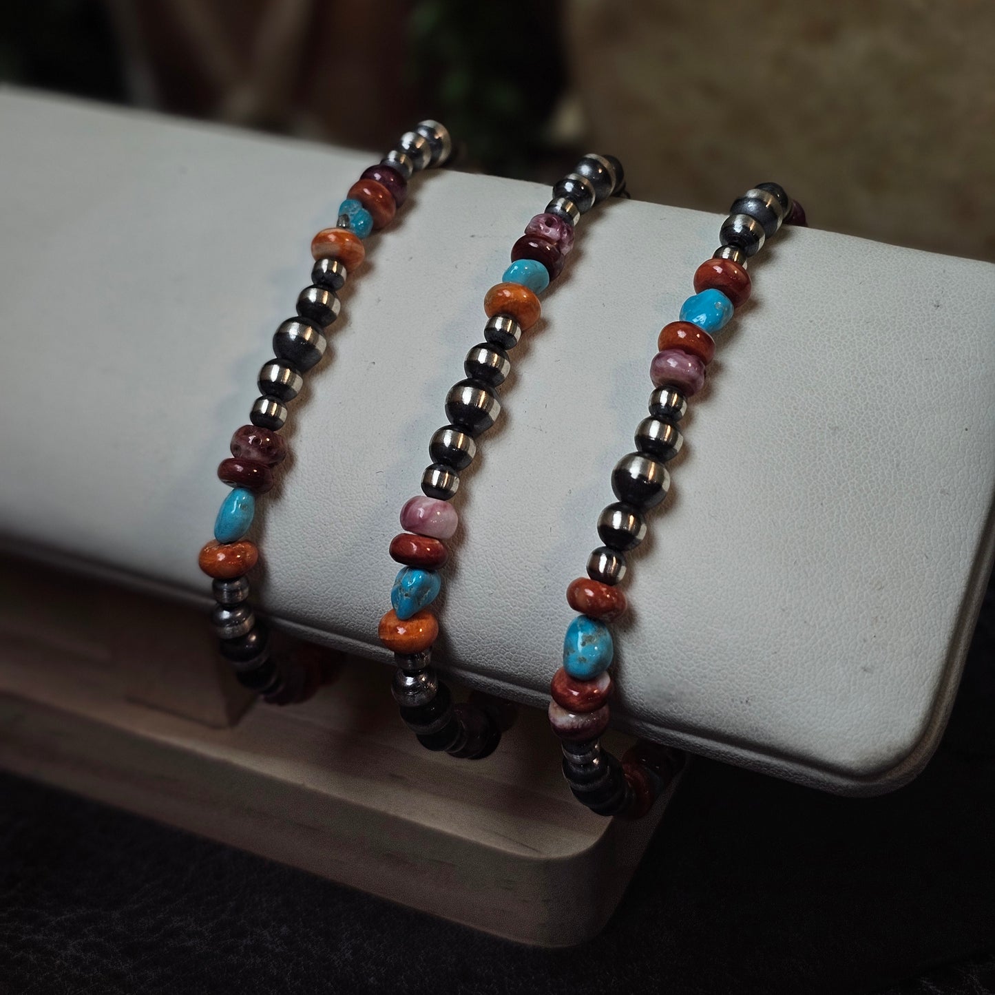 Navajo Pearl Bracelet w/ Kingman Turquoise and Spiny Oyster - Various Styles