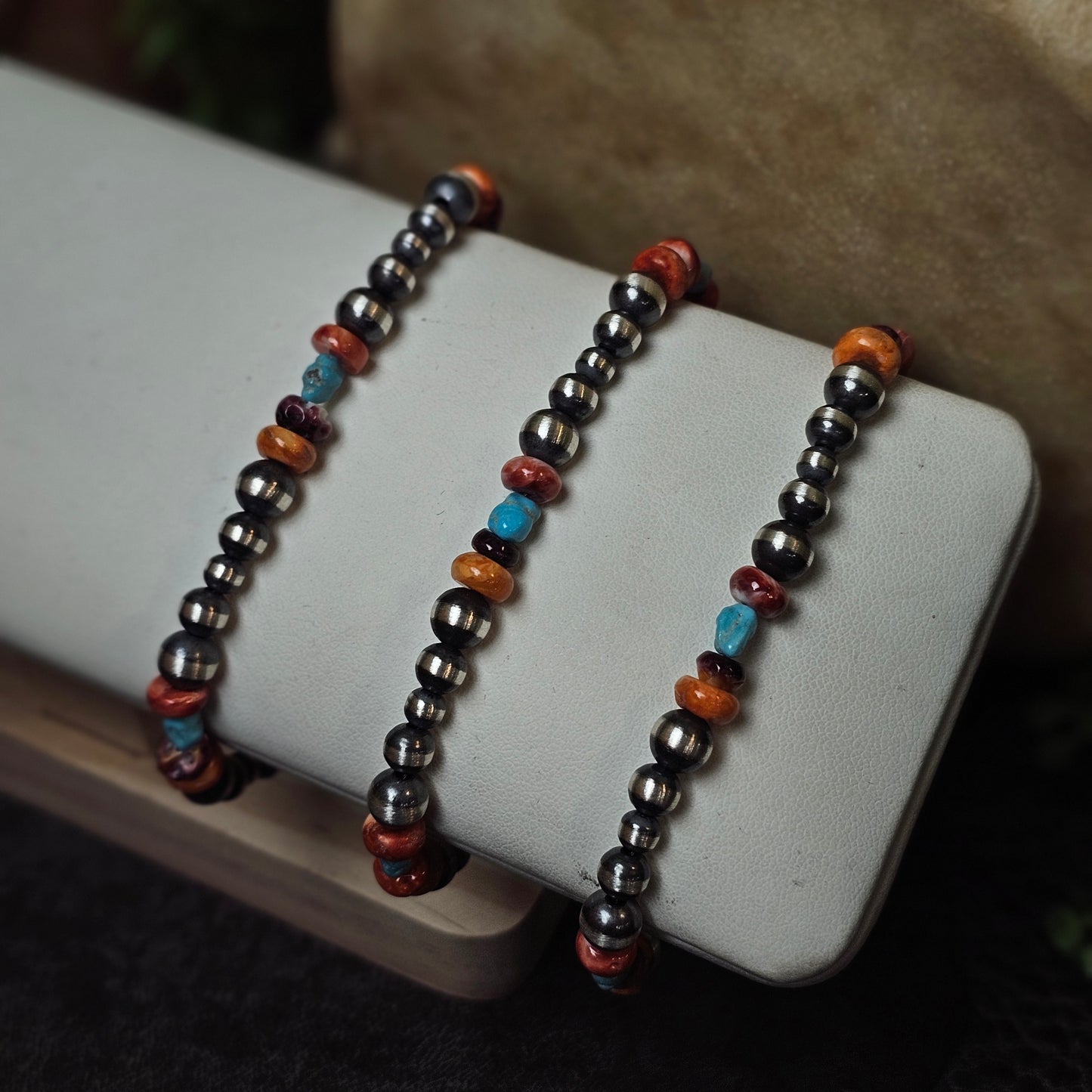Navajo Pearl Bracelet w/ Kingman Turquoise and Spiny Oyster - Various Styles