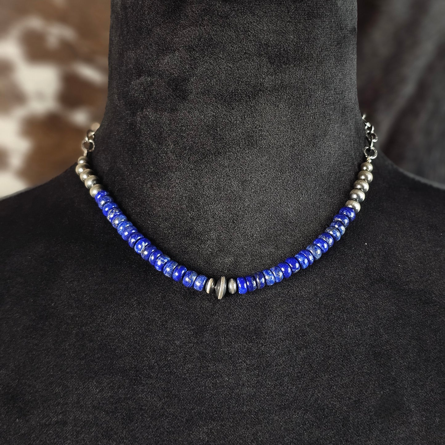 16in. Navajo Pearl Necklae w/ Blue Lapis Heishi Beads