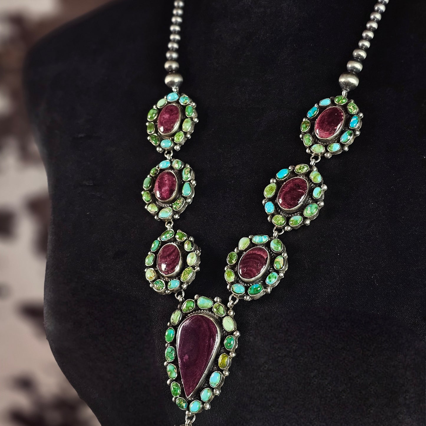 Spiny Oyster Necklace w/ Sierra Nevada Turquoise and Sonoran Turquoise