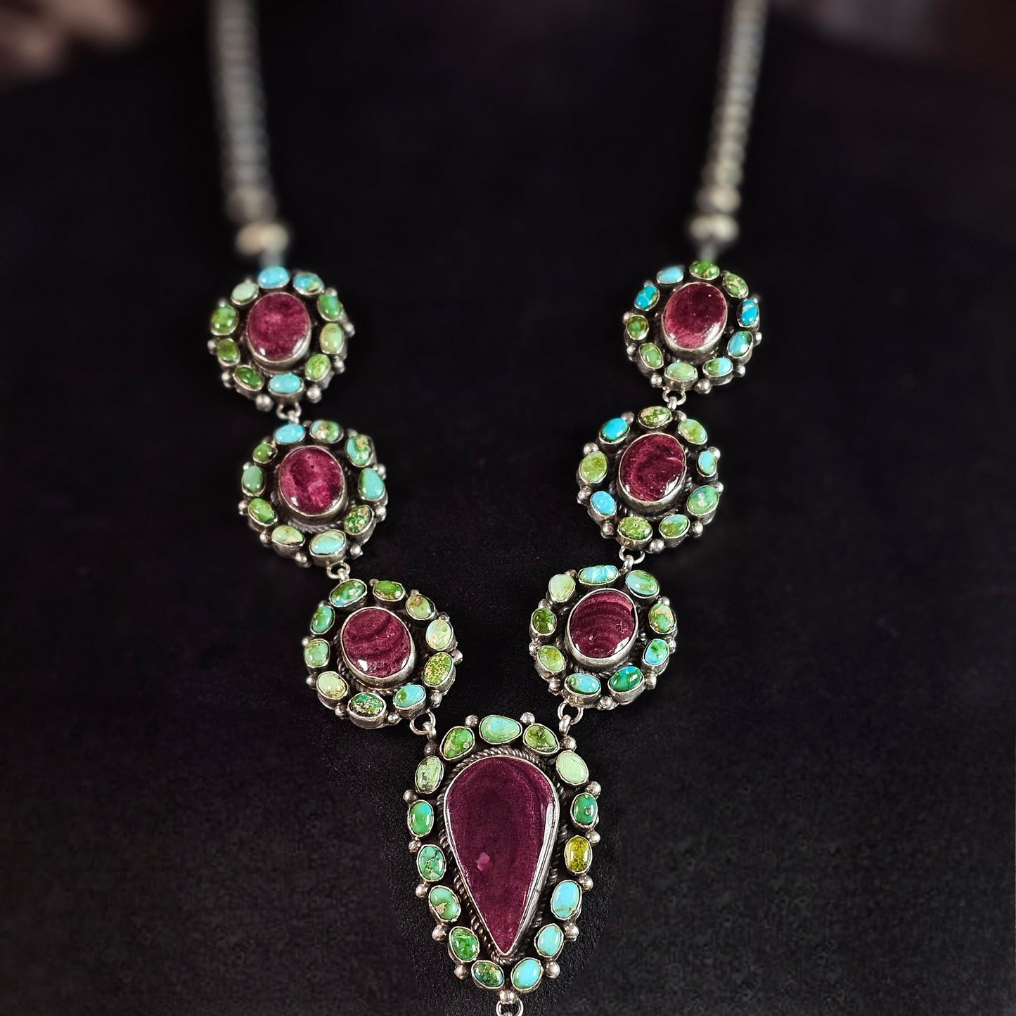 Spiny Oyster Necklace w/ Sierra Nevada Turquoise and Sonoran Turquoise