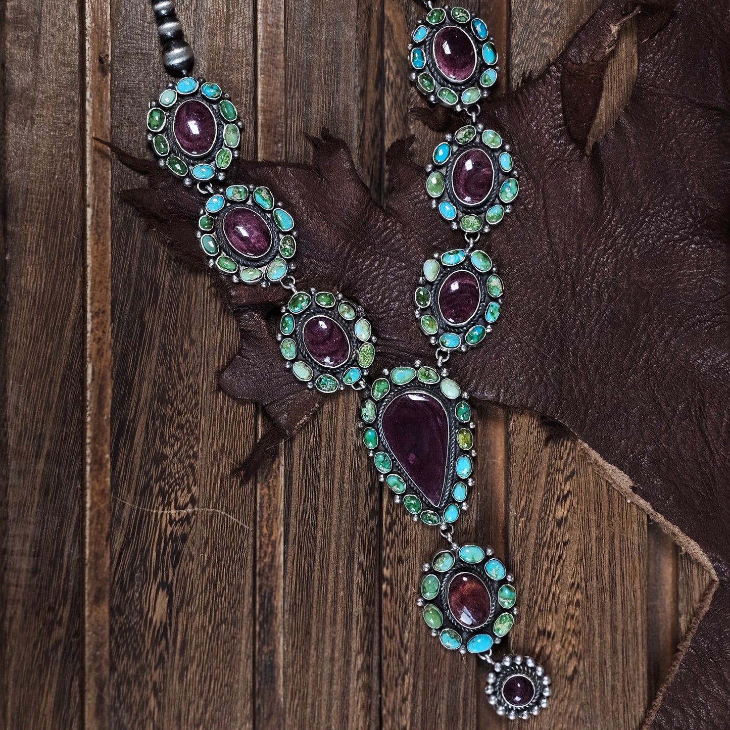 Spiny Oyster Necklace w/ Sierra Nevada Turquoise and Sonoran Turquoise