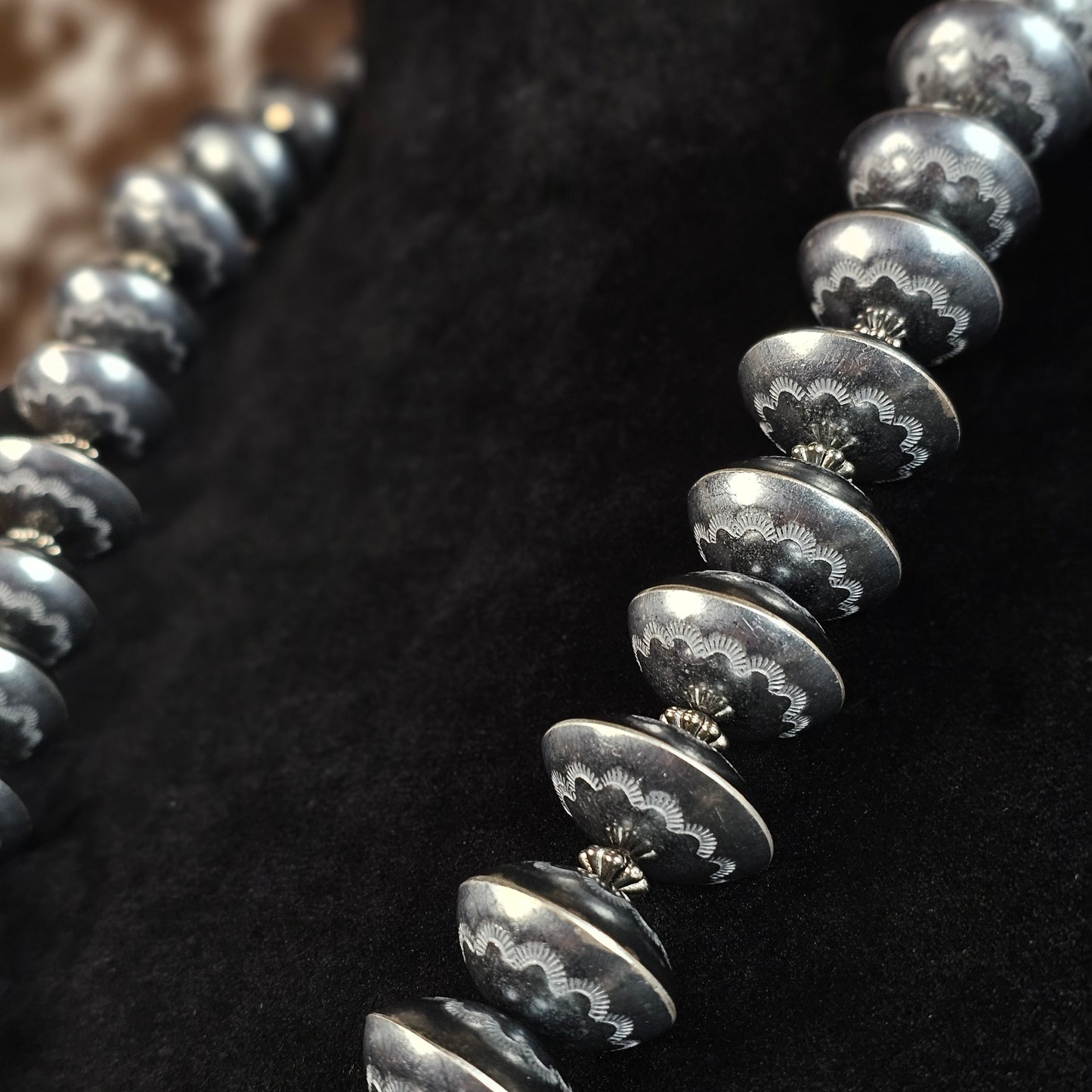 28in. Navajo Pearl Necklace w/ Handmade Bench Beads