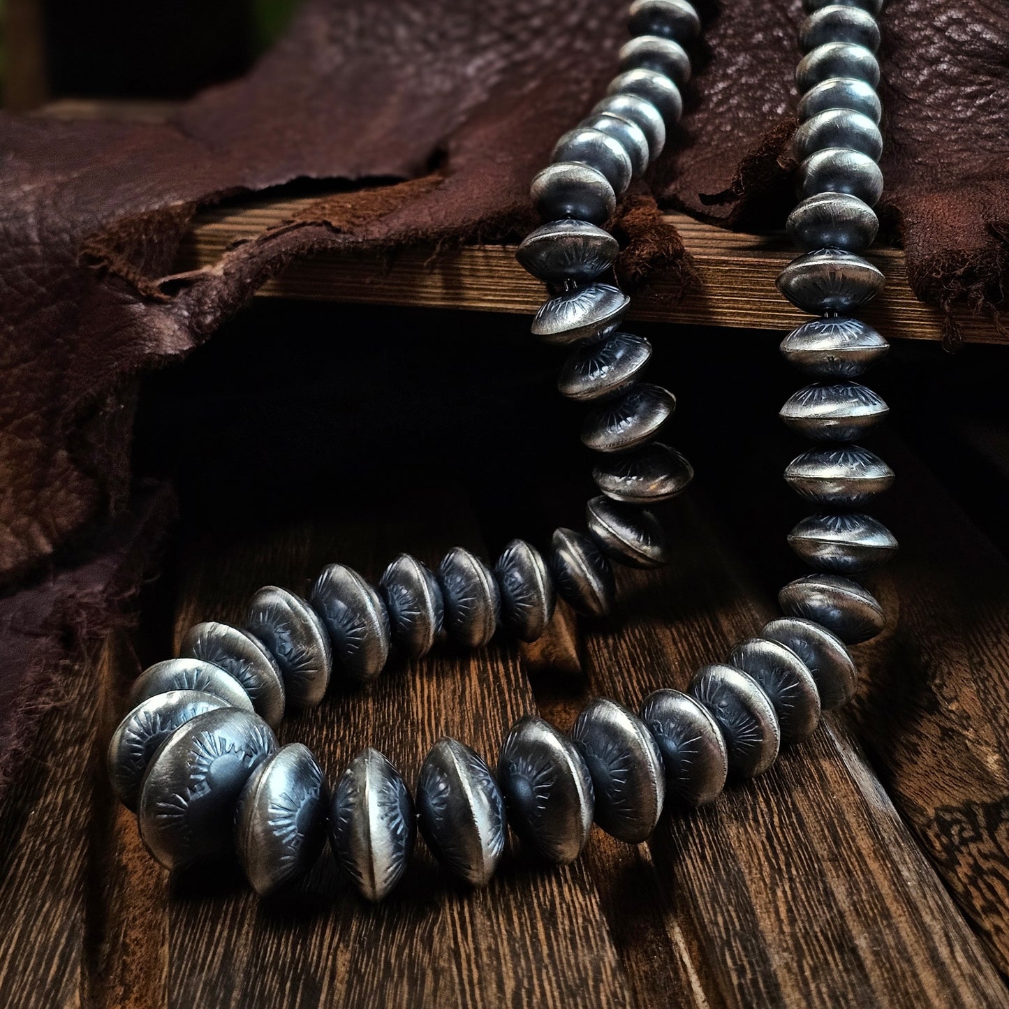 22in. Navajo Pearl Necklace w/ Handmade Bench Beads