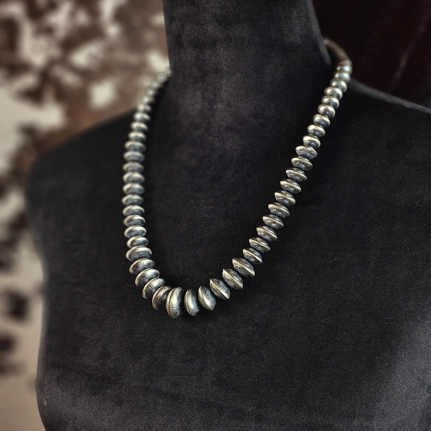 22in. Navajo Pearl Necklace w/ Handmade Bench Beads