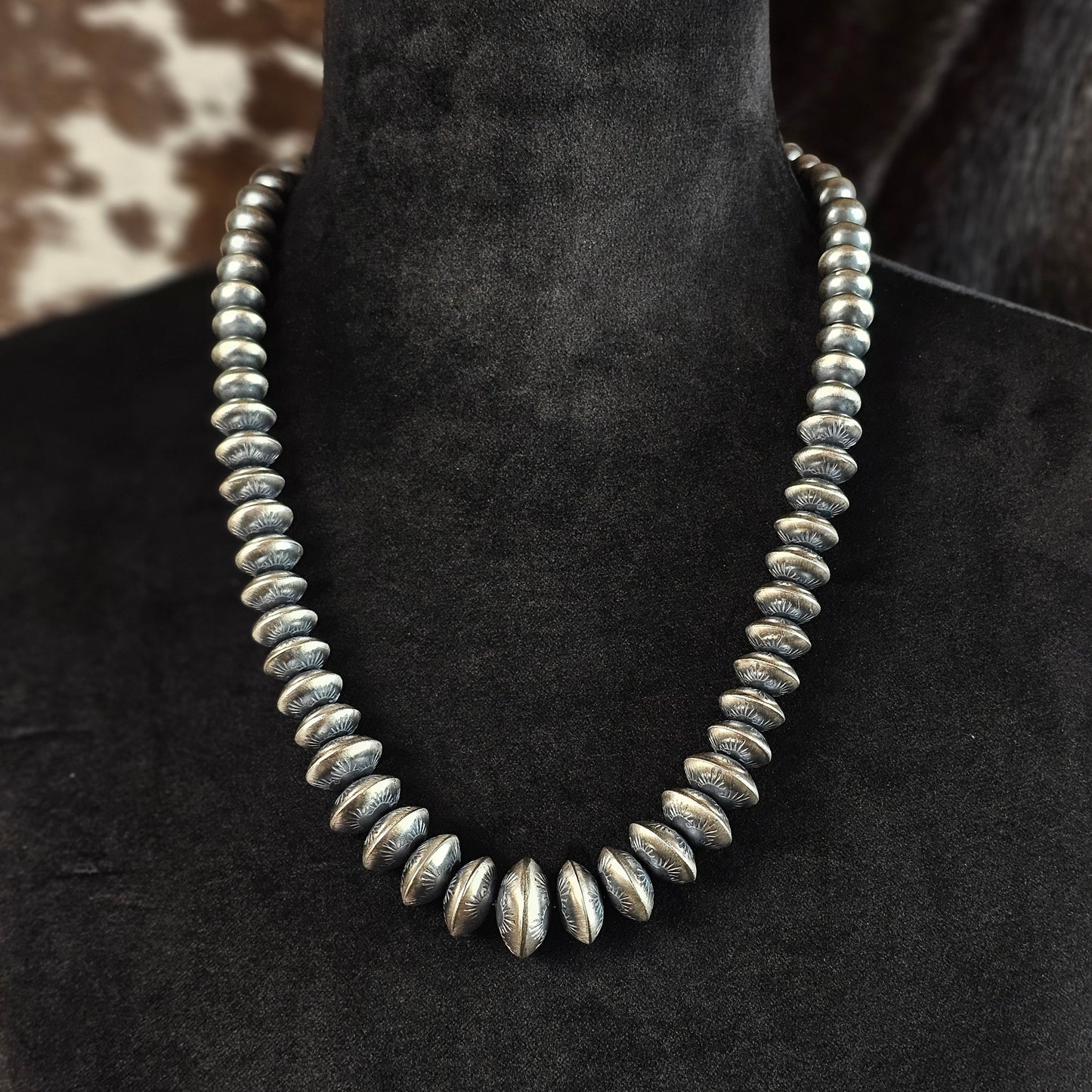 22in. Navajo Pearl Necklace w/ Handmade Bench Beads