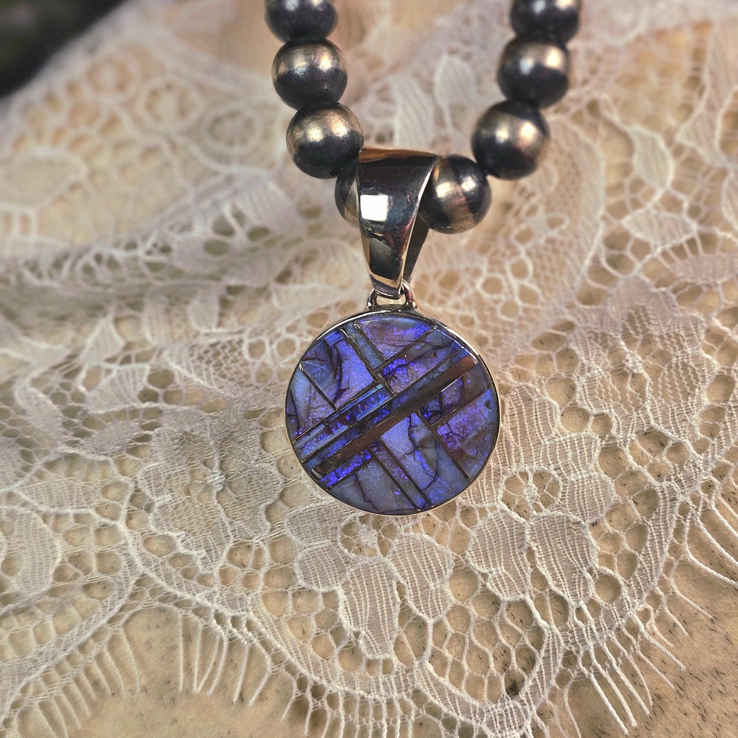 Zuni Necklace w/ Spiderweb Opal
