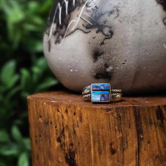 Zuni Ring w/ Opal and Spiderweb Opal - Size 6