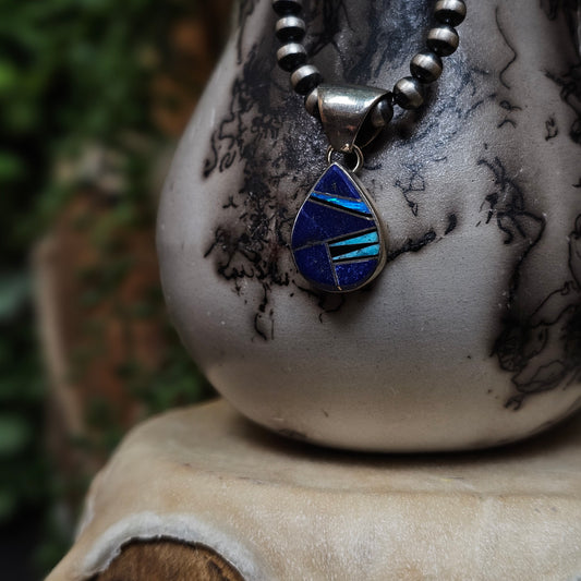Zuni Necklace w/ Black Onyx, Blue Lapis, Kingman Turquoise, and Opal