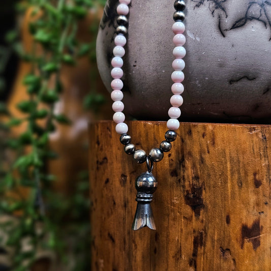 18in. Pink Conch Heishi Necklace w/ Bell Beads