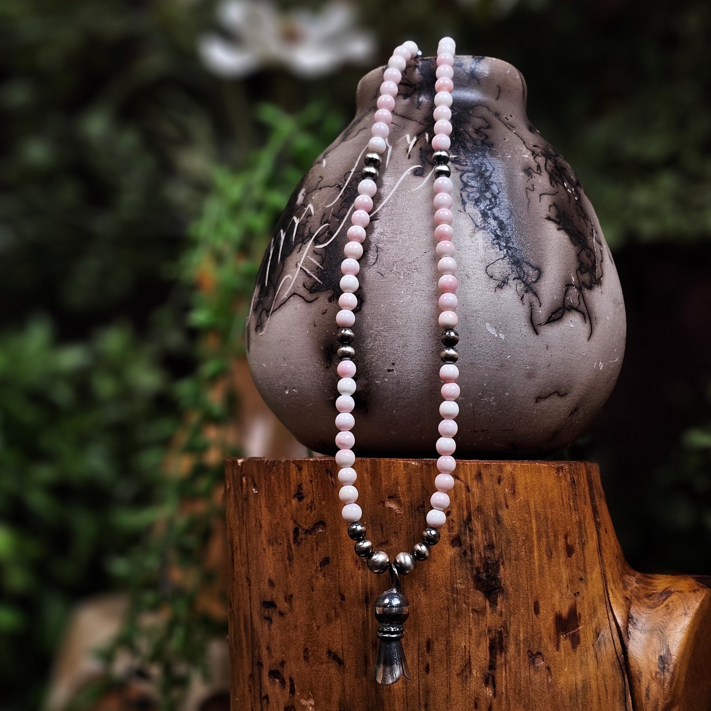 18in. Pink Conch Heishi Necklace w/ Bell Beads