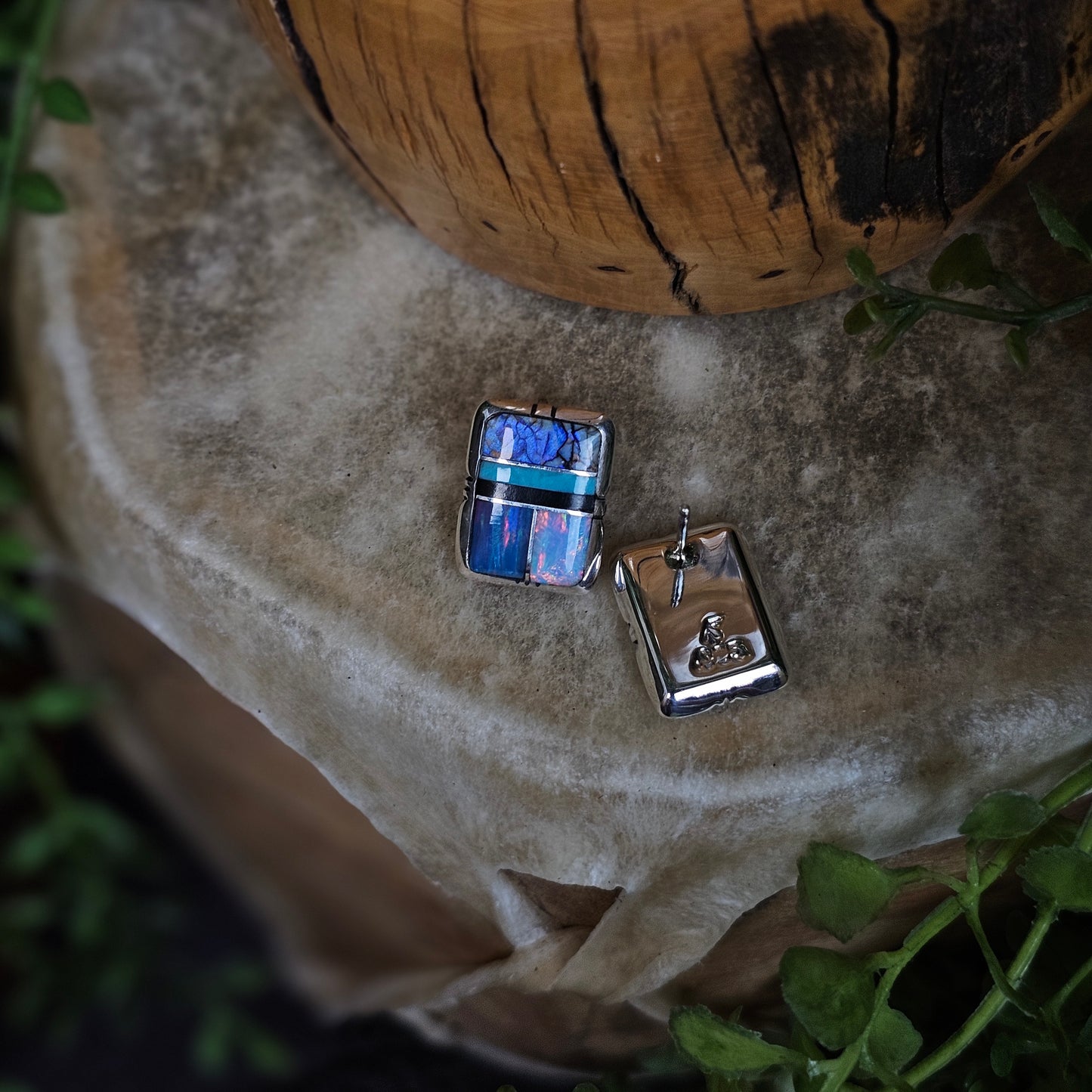 Zuni Earrings w/ Black Onyx, Kingman Turquoise, Opal, and Spiderweb Opal